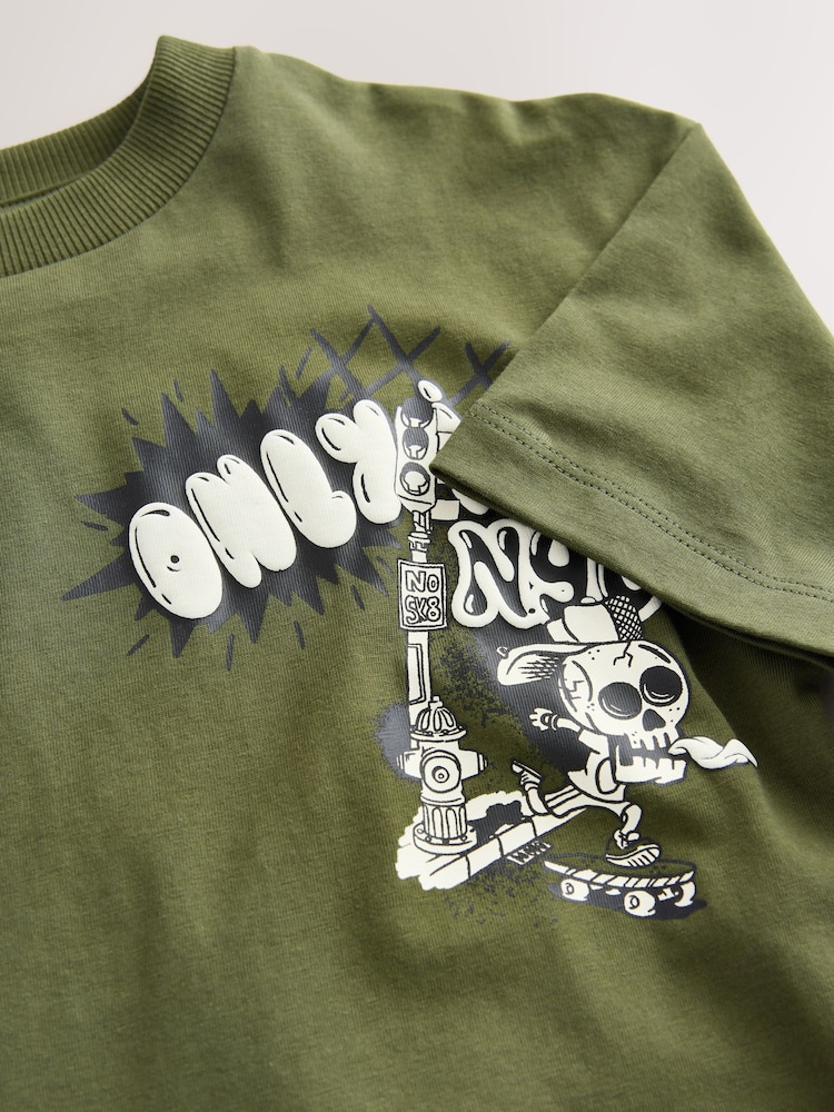 Khaki Green Graffiti Back Relaxed Fit Short Sleeve Graphic Print T-Shirt (3-16yrs) - Image 4 of 4 Khaki Green Graffiti Back Relaxed Fit Short Sleeve Graphic Print T-Shirt (3-16yrs) - Image 4 of 4