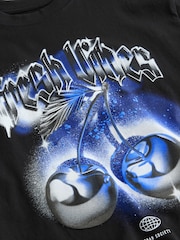 Black/Blue Fresh Vibes Relaxed Fit Short Sleeve Graphic Print T-Shirt (3-16yrs) - Image 4 of 4