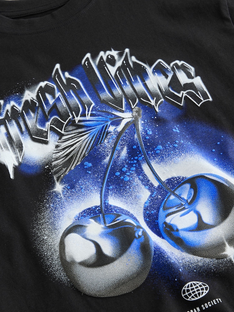 Black/Blue Fresh Vibes Relaxed Fit Short Sleeve Graphic Print T-Shirt (3-16yrs) - Image 4 of 4