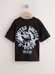 Black Japanese Back Print Relaxed Fit Short Sleeve Graphic Print T-Shirt (3-16yrs) - Image 2 of 4