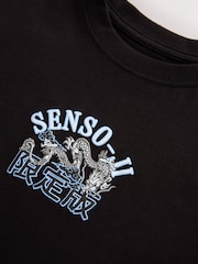 Black Japanese Back Print Relaxed Fit Short Sleeve Graphic Print T-Shirt (3-16yrs) - Image 3 of 4