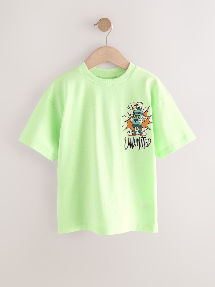 Lime Green Graffiti Relaxed Fit Short Sleeve Graphic Print T-Shirt (3-16yrs) - Image 1 of 4 Lime Green Graffiti Relaxed Fit Short Sleeve Graphic Print T-Shirt (3-16yrs) - Image 1 of 4