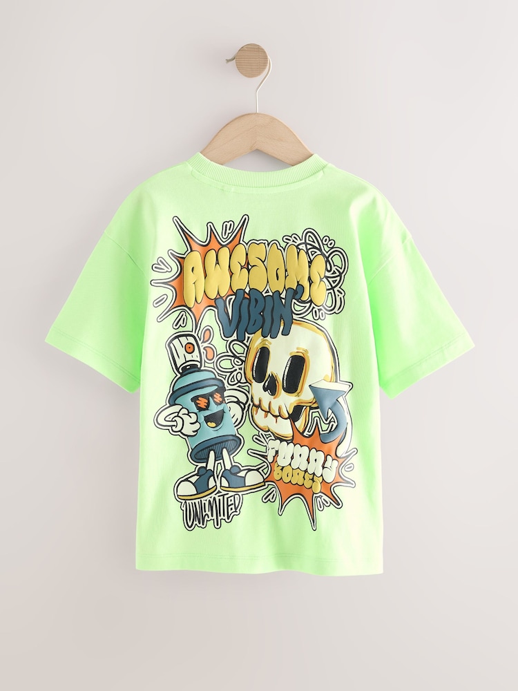 Lime Green Graffiti Relaxed Fit Short Sleeve Graphic Print T-Shirt (3-16yrs) - Image 2 of 4 Lime Green Graffiti Relaxed Fit Short Sleeve Graphic Print T-Shirt (3-16yrs) - Image 2 of 4