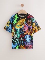 Black/Multi Graffiti Relaxed Fit Short Sleeve Graphic Print T-Shirt (3-16yrs) - Image 1 of 4