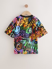 Black/Multi Graffiti Relaxed Fit Short Sleeve Graphic Print T-Shirt (3-16yrs) - Image 2 of 4