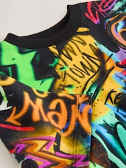 Black/Multi Graffiti Relaxed Fit Short Sleeve Graphic Print T-Shirt (3-16yrs) - Image 4 of 4