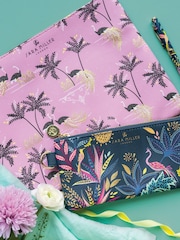 Sara Miller Pink Savannah Large Cosmetic Ostrich Design Pouch Bag - Image 1 of 5