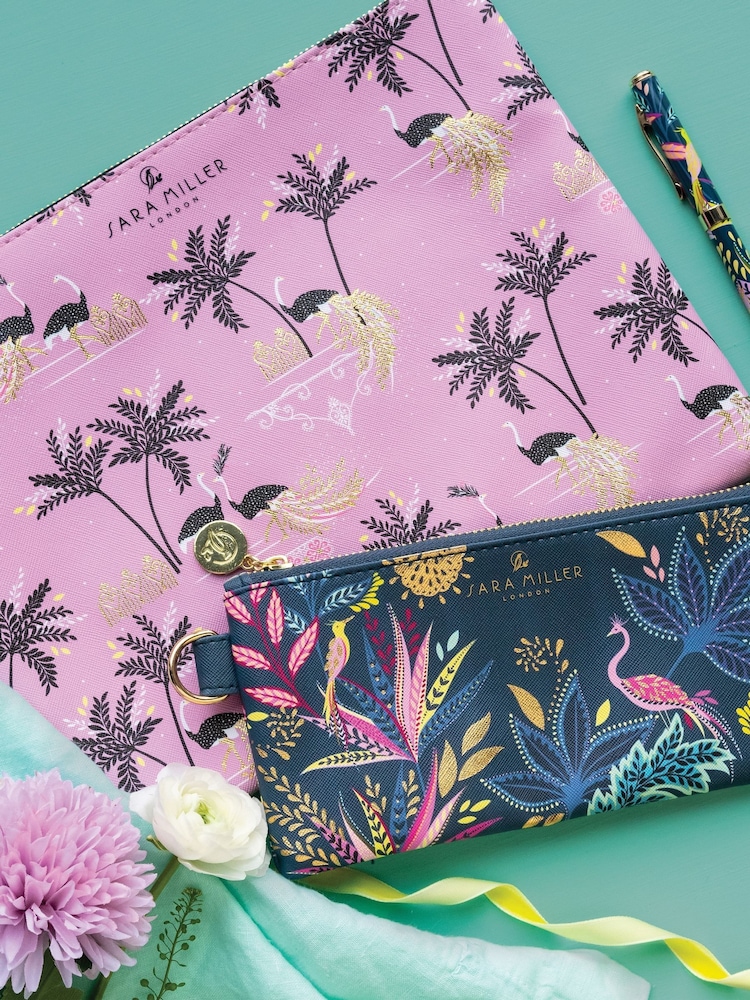 Sara Miller Pink Savannah Large Cosmetic Ostrich Design Pouch Bag - Image 1 of 5