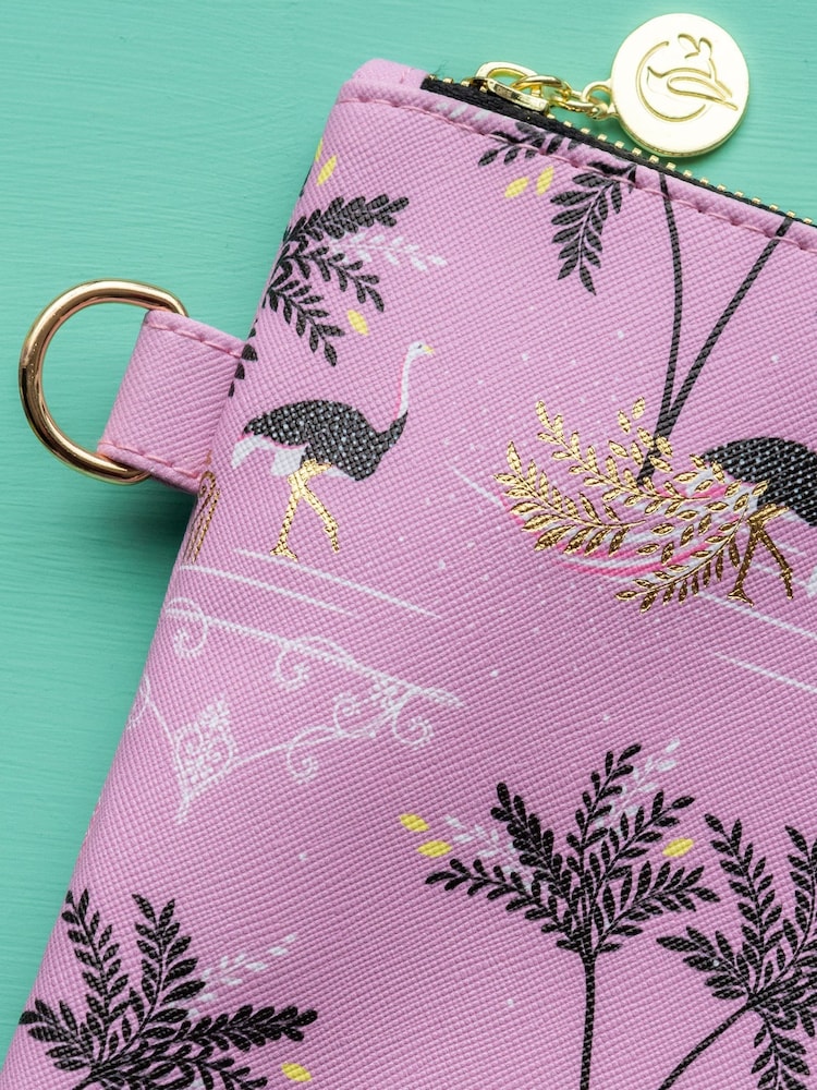 Sara Miller Pink Savannah Large Cosmetic Ostrich Design Pouch Bag - Image 2 of 5