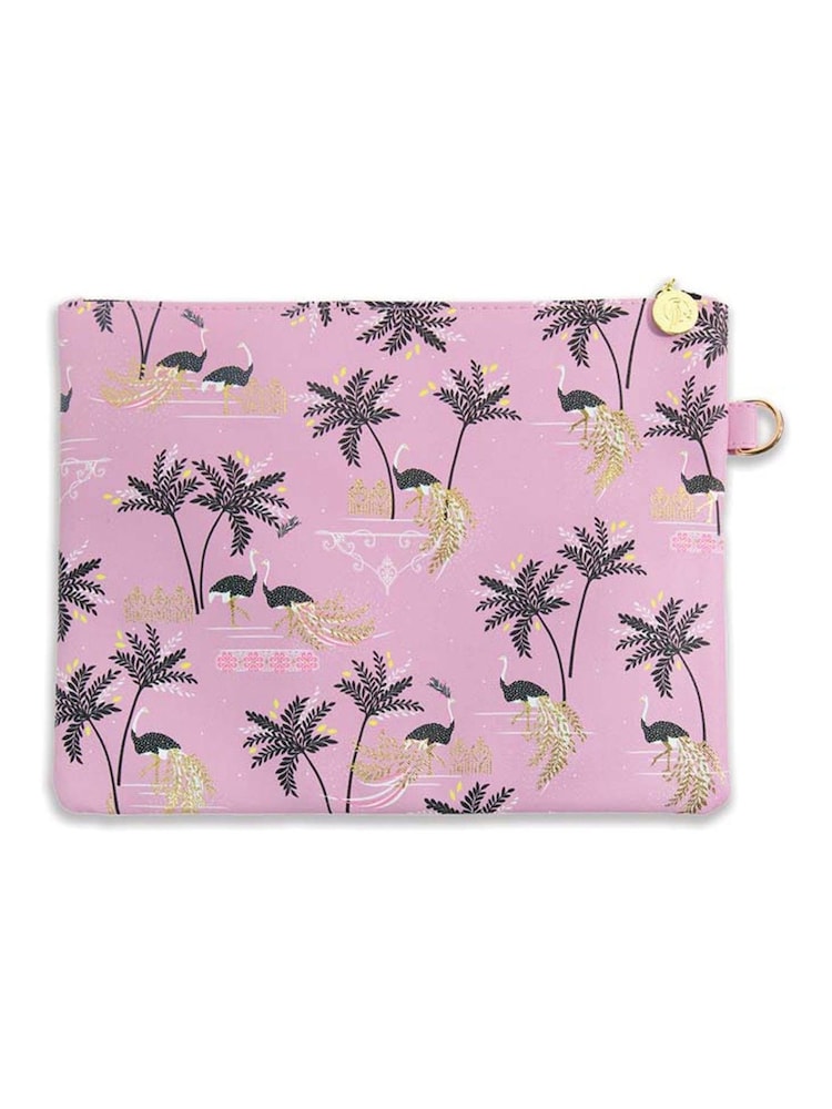 Sara Miller Pink Savannah Large Cosmetic Ostrich Design Pouch Bag - Image 5 of 5