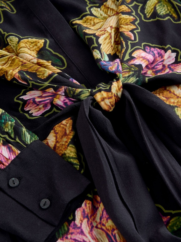 Black Floral Twist Front Maxi Shirt Dress - Image 2 of 3