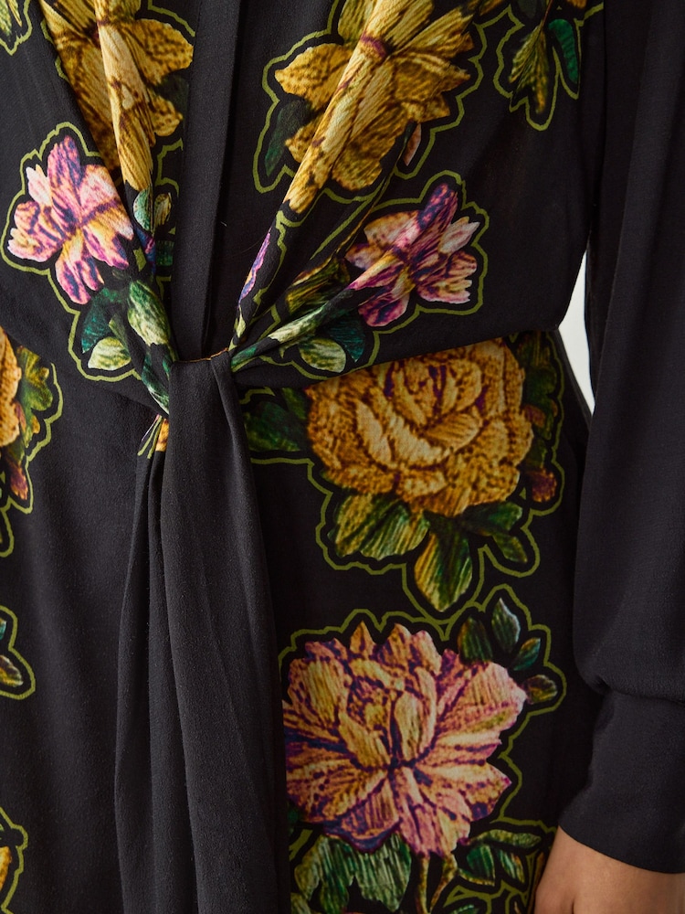Black Floral Twist Front Maxi Shirt Dress - Image 7 of 7 Black Floral Twist Front Maxi Shirt Dress - Image 7 of 7