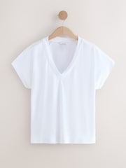 White V-Neck Premium Modal Short Sleeve Top - Image 1 of 3