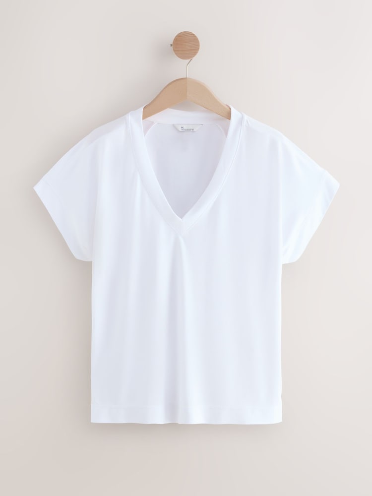 White V-Neck Premium Modal Short Sleeve Top - Image 1 of 3