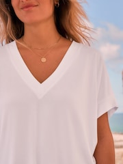 Branco - Top de manga curta com decote em V Premium Modal - Imagem 4 de 8