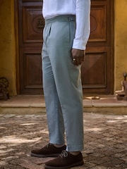 Blue Smart Cotton Blend Side Adjuster Trousers with Linen and Lyocell - Image 1 of 12