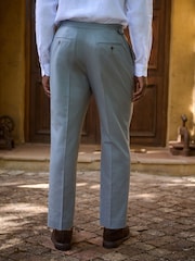 Blue Smart Cotton Blend Side Adjuster Trousers with Linen and Lyocell - Image 4 of 12