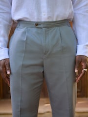 Blue Smart Cotton Blend Side Adjuster Trousers with Linen and Lyocell - Image 5 of 12