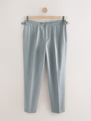 Blue Smart Cotton Blend Side Adjuster Trousers with Linen and Lyocell - Image 7 of 12