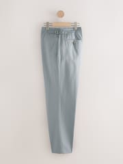 Blue Smart Cotton Blend Side Adjuster Trousers with Linen and Lyocell - Image 8 of 12