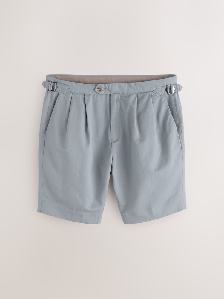 Light Blue Smart Cotton Blend Side Adjuster Shorts With Linen and Lyocell - Image 1 of 4