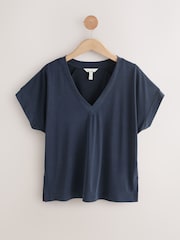 Navy V-Neck Premium Modal Short Sleeve Top - Image 4 of 7