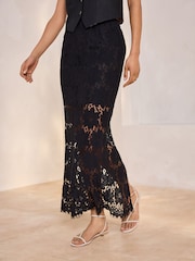 Black Lace Column Skirt - Image 4 of 8