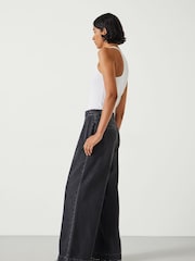 Hush Black Lya Pleated Wide Leg 100% Cotton Jeans - Image 4 of 7