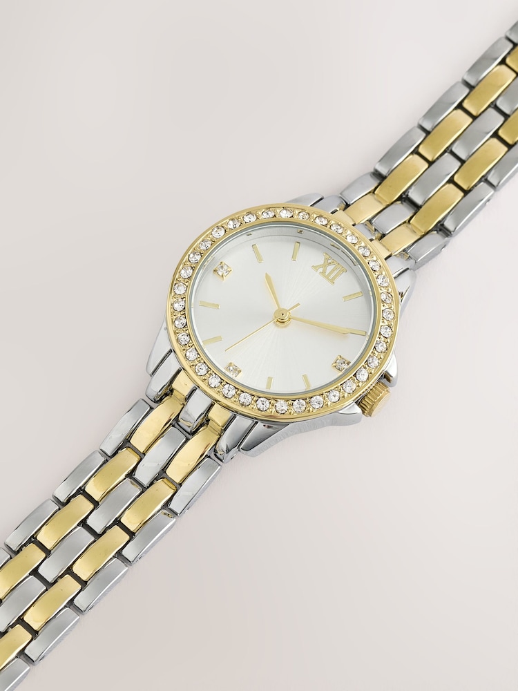 Gold/Silver Mixed Metal Sparkle Boyfriend Watch - Image 3 of 3