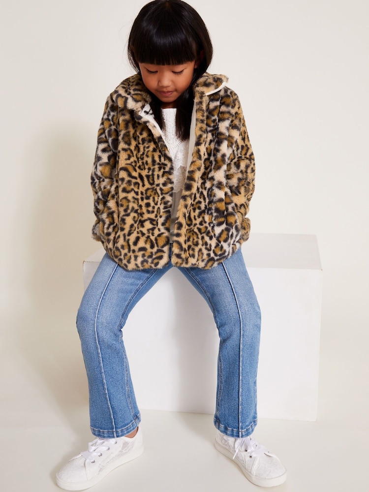 Monsoon Brown Leopard Print Faux Fur Coat - Image 1 of 4