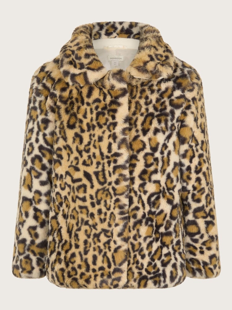 Monsoon Brown Leopard Print Faux Fur Coat - Image 2 of 4