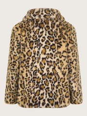 Monsoon Brown Leopard Print Faux Fur Coat - Image 3 of 4