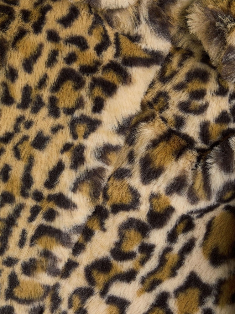 Monsoon Brown Leopard Print Faux Fur Coat - Image 4 of 4
