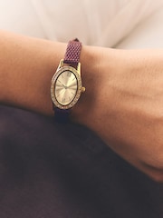 Burgundy Red Croc Effect Oval Dial Watch - Image 1 of 5