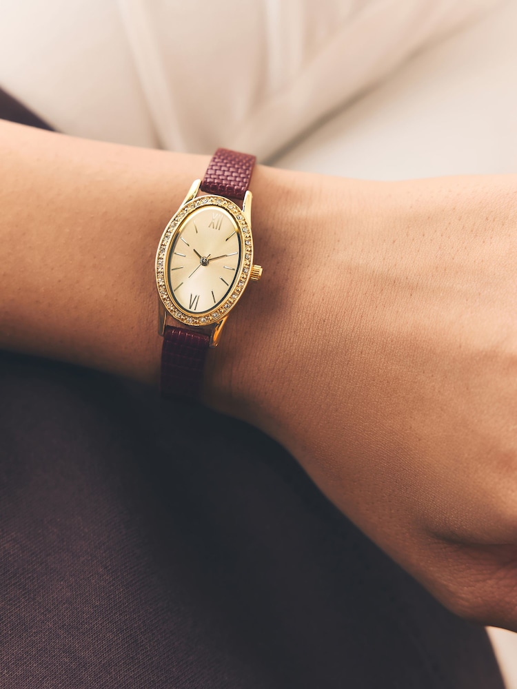 Burgundy Red Croc Effect Oval Dial Watch - Image 2 of 5