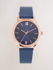 Navy Sparkle Dial PU Strap Watch - Image 2 of 4