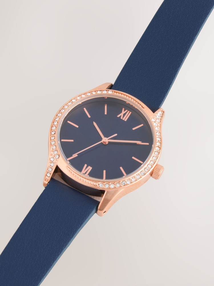 Navy Sparkle Dial PU Strap Watch - Image 4 of 4