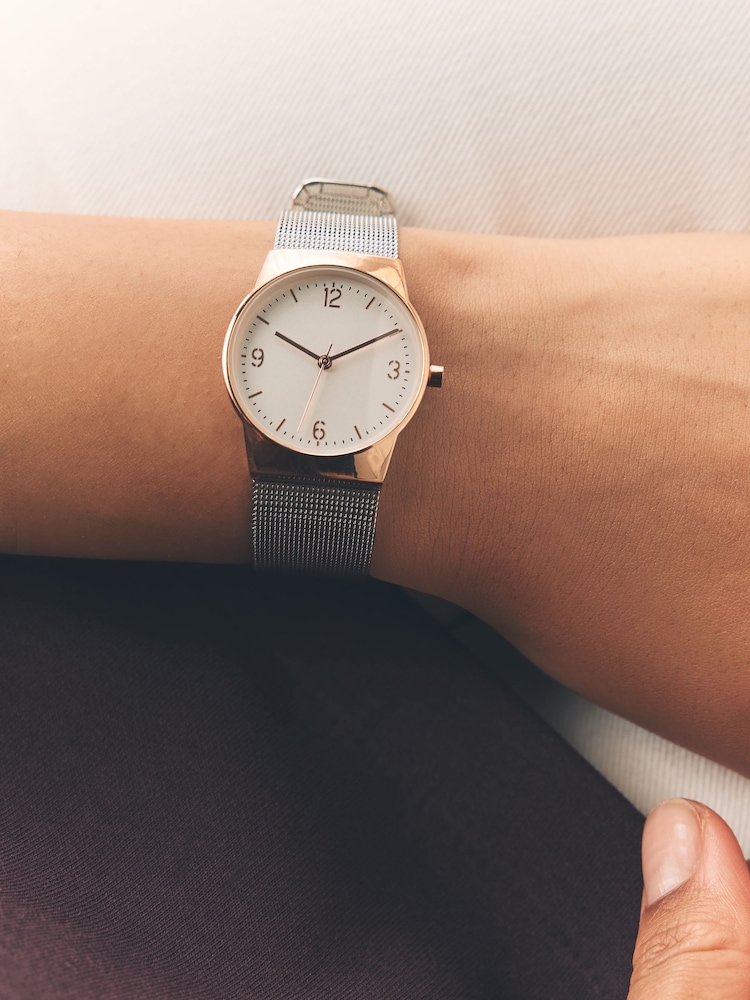 Silver Tone/Rose Gold Tone Mesh Strap Watch - Image 1 of 6