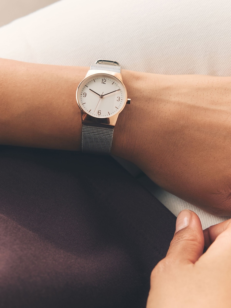 Silver Tone/Rose Gold Tone Mesh Strap Watch - Image 2 of 6