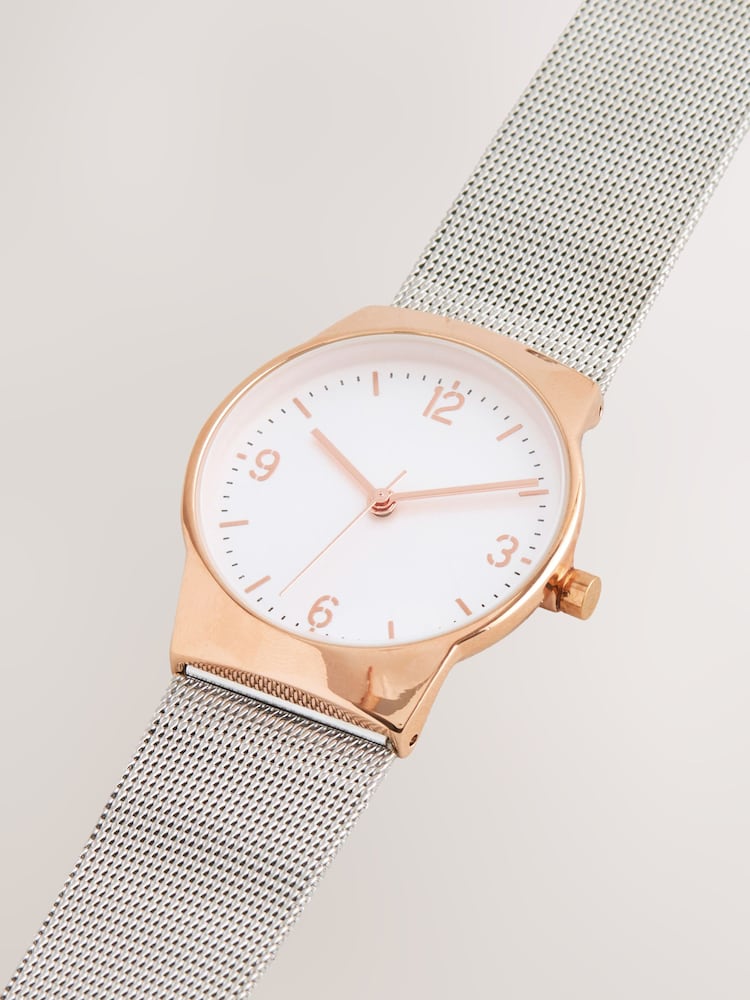 Silver Tone/Rose Gold Tone Mesh Strap Watch - Image 6 of 6