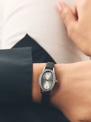Black Croc Effect Oval Dial Watch - Image 1 of 5
