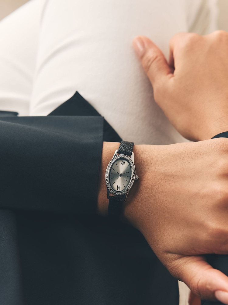 Black Croc Effect Oval Dial Watch - Image 2 of 5