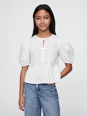 Gap White Puff-Sleeve Peplum Bow Top (4-13yrs) - Image 1 of 5