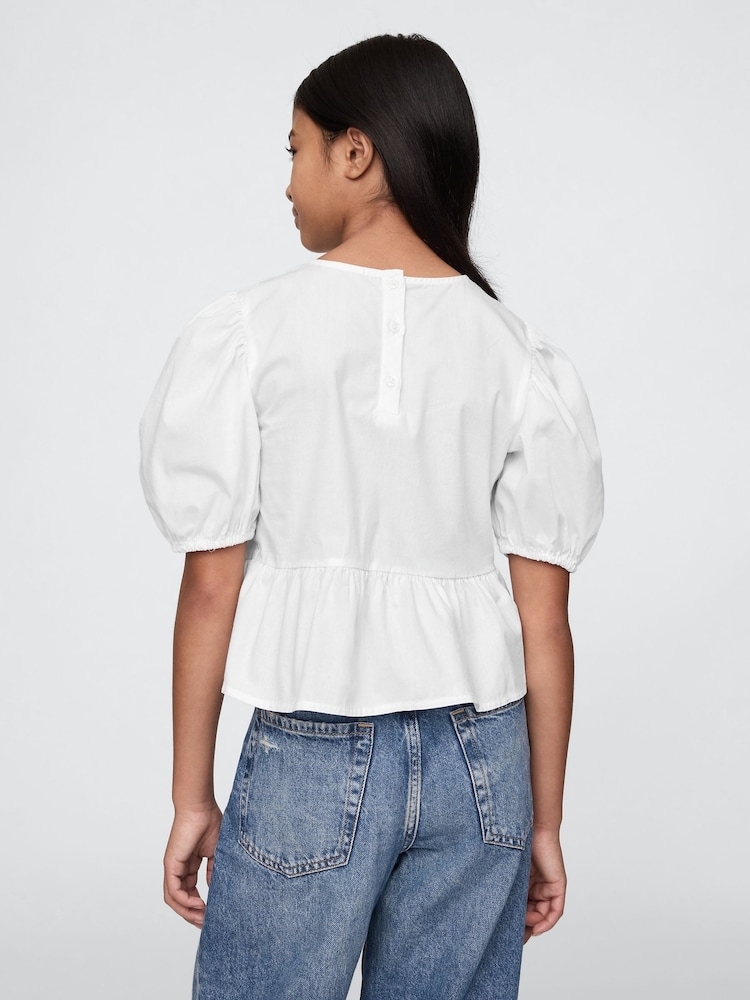 Gap White Puff-Sleeve Peplum Bow Top (4-13yrs) - Image 2 of 5 Gap White Puff-Sleeve Peplum Bow Top (4-13yrs) - Image 2 of 5