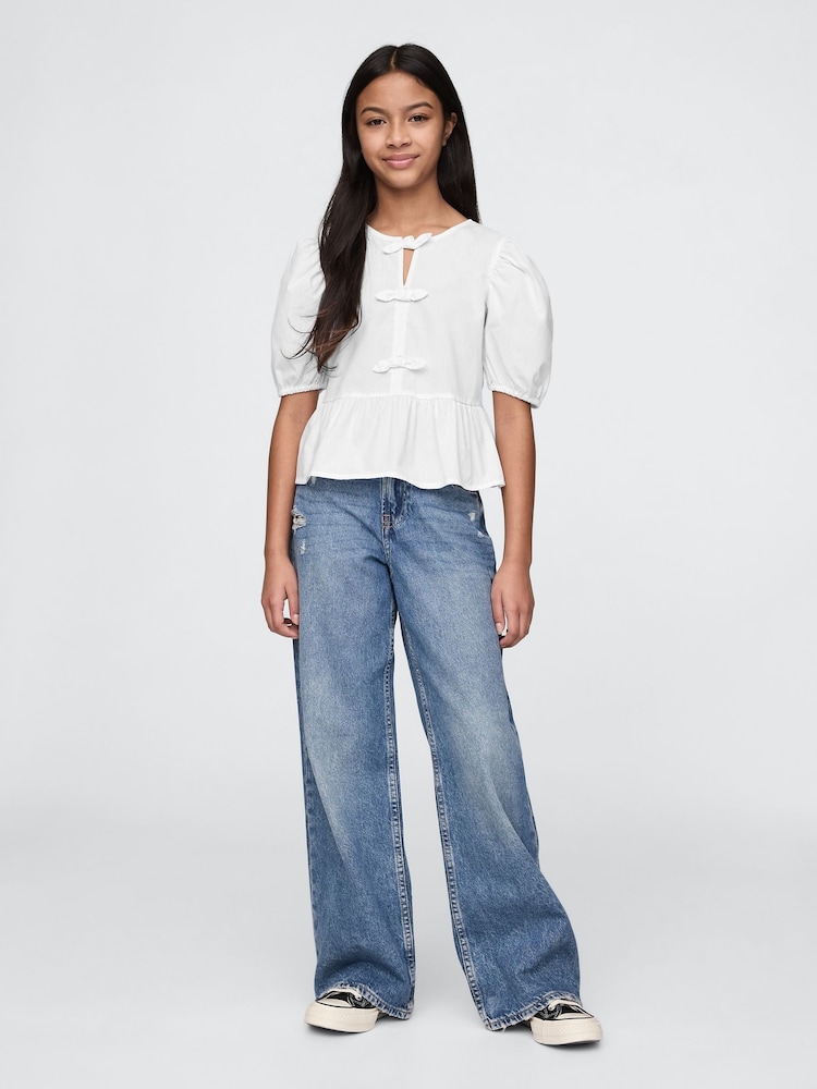 Gap White Puff-Sleeve Peplum Bow Top (4-13yrs) - Image 3 of 5