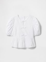 Gap White Puff-Sleeve Peplum Bow Top (4-13yrs) - Image 4 of 5