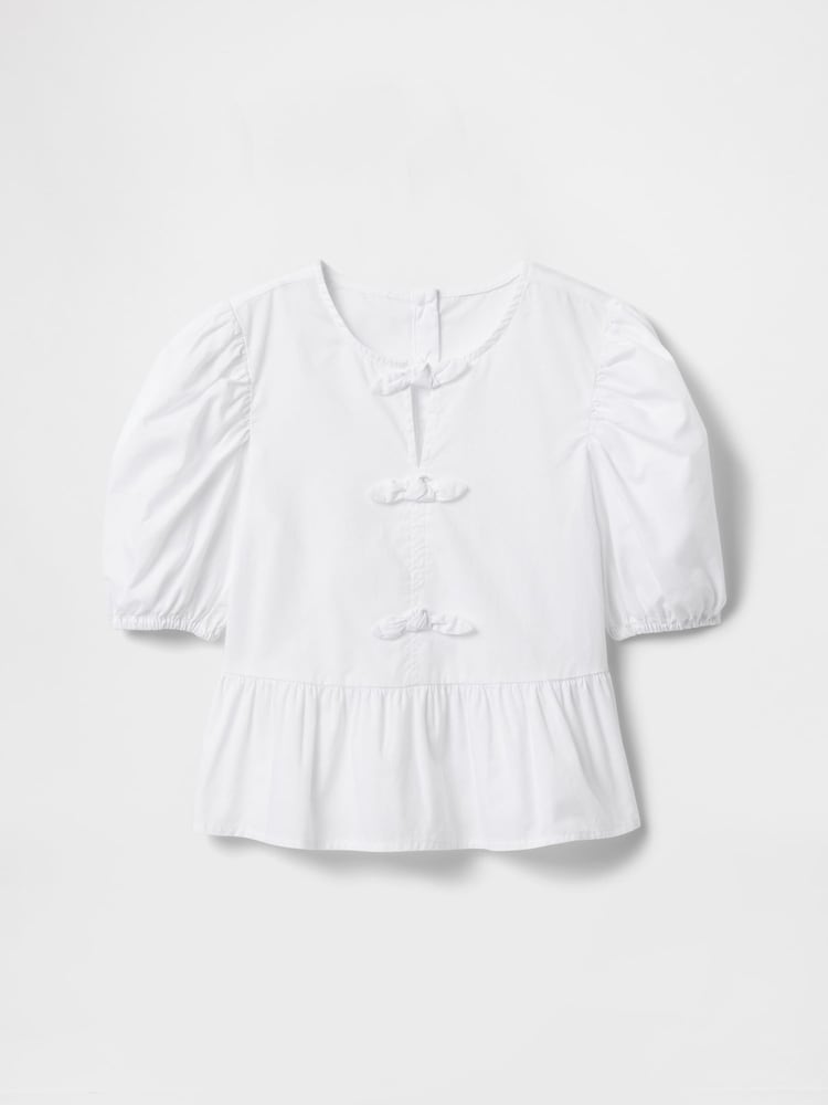 Gap White Puff-Sleeve Peplum Bow Top (4-13yrs) - Image 4 of 5