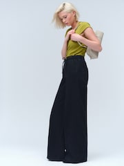 Washed Black Pintuck Wide Leg Denim Joggers - Image 1 of 7