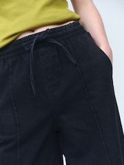 Washed Black Pintuck Wide Leg Denim Joggers - Image 4 of 7