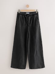 Washed Black Pintuck Wide Leg Denim Joggers - Image 5 of 7